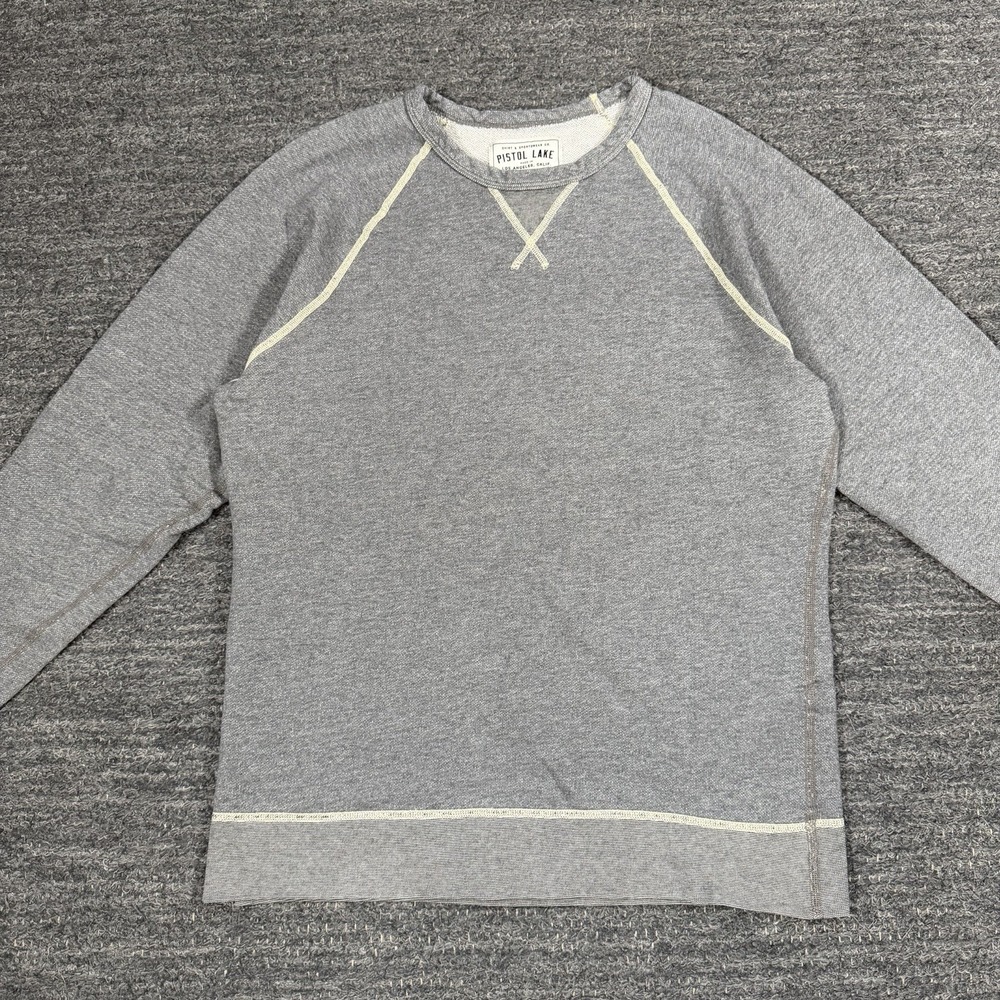 Pistol Lake French Terry Crewneck Sweatshirt Men M Heather Gray Raglan Sleeve